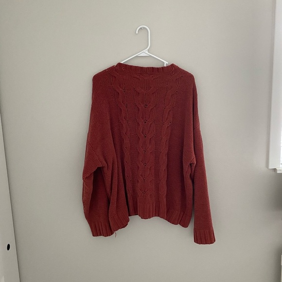 American Eagle Outfitters Burnt Orange Cable Knit Chenille Sweater - Picture 3 of 6